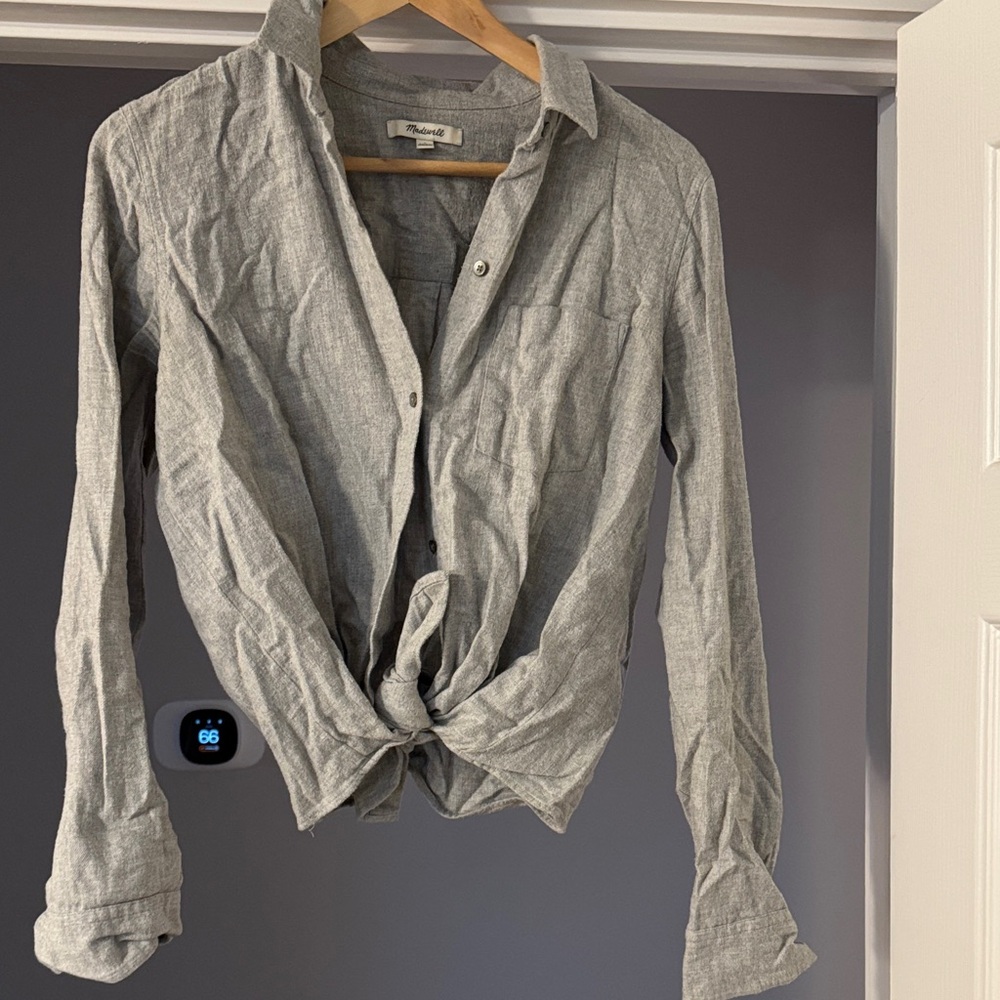 Madewell Light Gray Flannel Tie-Front Shirt